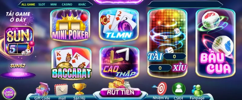 Những sản phẩm giải trí online có tại Sun52